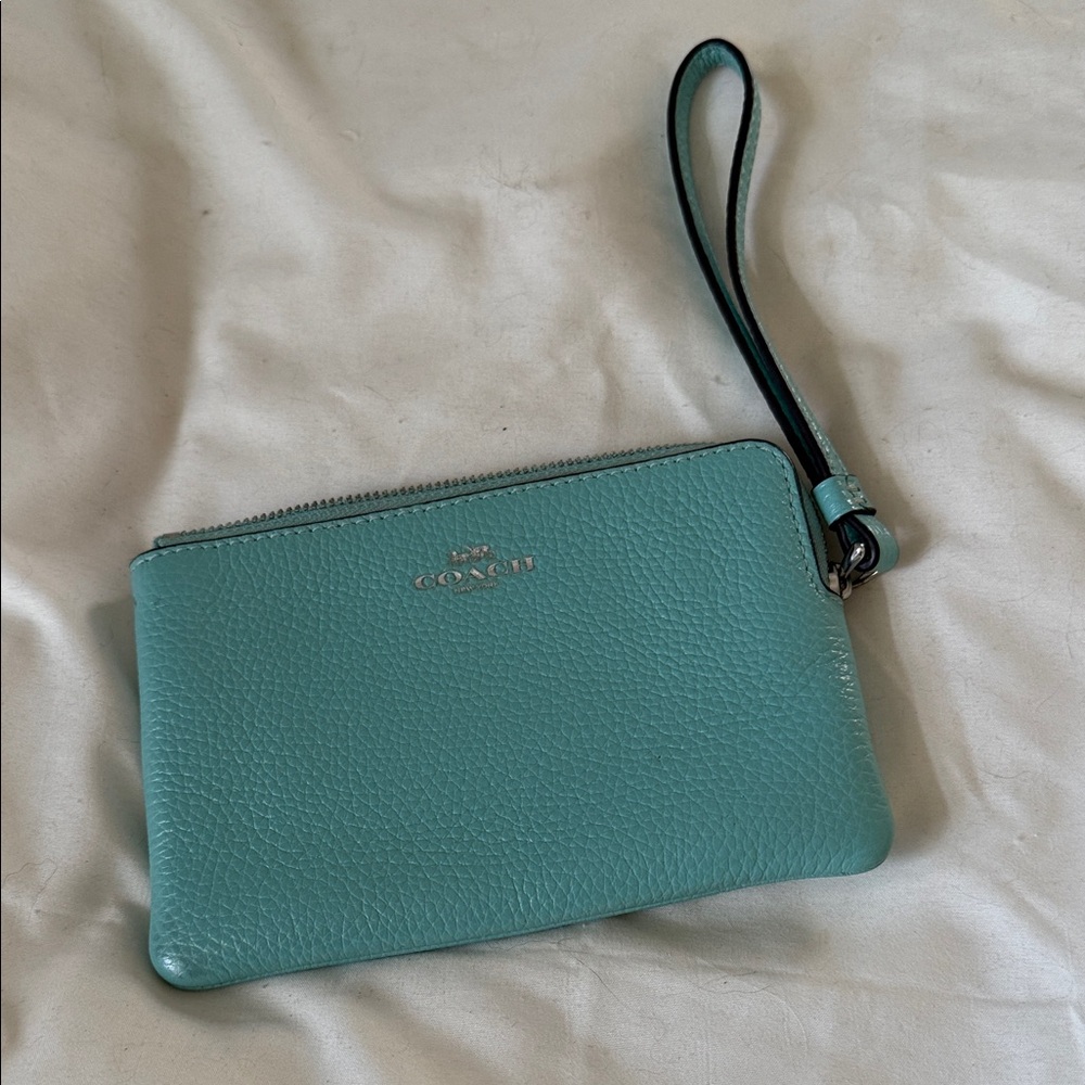 Coach Aqua Leather Wristlet